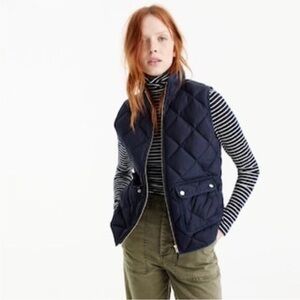 J.Crew Navy Quilted Down Puffer Vest Gold Zipper Snap Pockets XXS